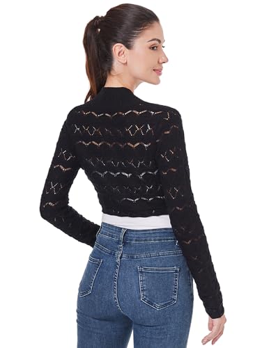 Image of AmelieBoutik Women Long Sleeve Lightweight Cable Knit Hollow Out Cropped Cardigan Open Front Bolero Shrug