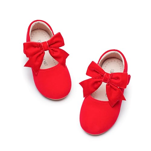 Kiderence Little Toddler Girls Dress Shoes Ballerina Ballet Flats Kids Red Mary Janes Size 9