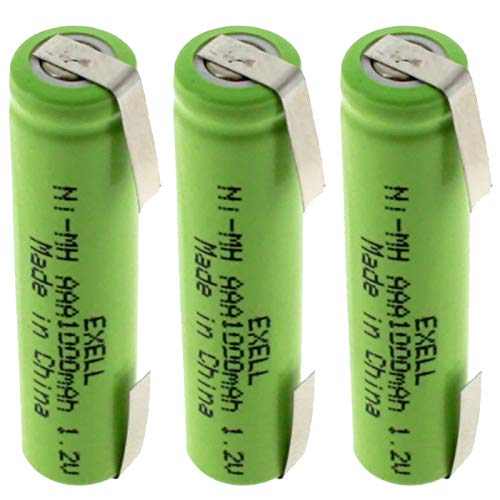 (3-Pack) Exell 1.2-Volt Nickel-Metal Hydride Rechargeable Battery with Tabs, AAA, 1000 mAh, Battery Replacement for Two radios, Radio Controlled Devices