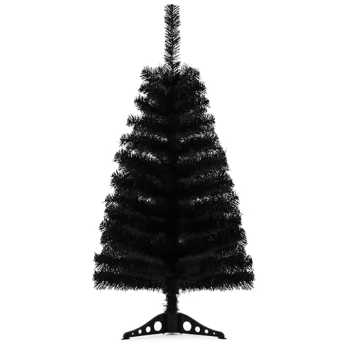 Árbol de Navidad Artificial Negro de 3 pies, Pino de Navidad de Mesa con Base de Soporte de PVC para Navidad, Halloween, hogar, Oficina, decoración de Vacaciones