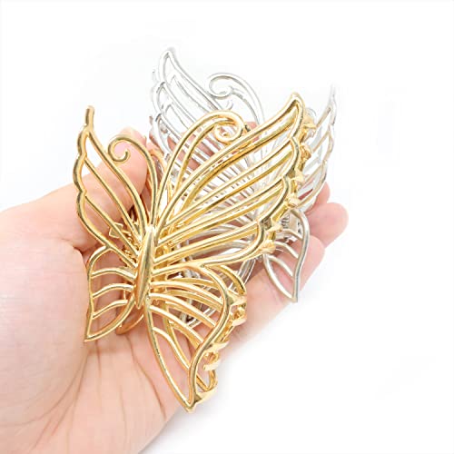 Honbay 2PCS Pinzas de Mariposa para el Cabello Metal Antideslizante Clips Decorativos para Mujeres Cabello Delgado y Grueso Adornos de Cabeza (Dorado y Plata) miniatura 3