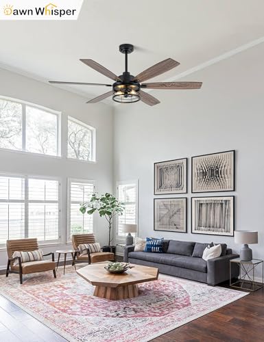 Image of 60 Inch Farmhouse Ceiling Fans with Lights Black Caged Rustic Industrial Chandelier Fans for Living Room Bedroom Quiet Reversible DC Motor 6 Speeds 6 Modern-Farmhouse Styles Dual-Finish Blade