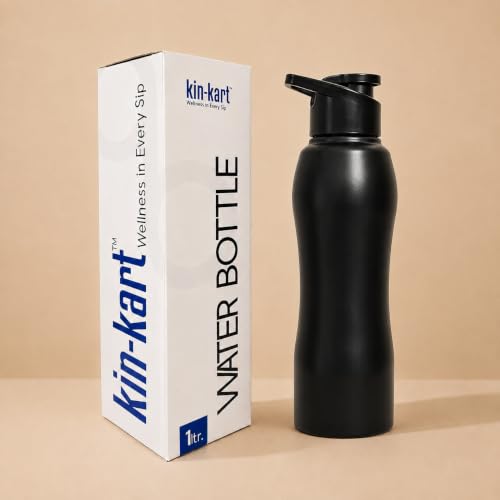 Image of Kin-Kart Water Bottles 1000 ml Stainless Steel Water Bottle 1 Litre | Eco friendly Steel BPA Free Leakproof Water Bottles for School, Office, Home, Gym (CLASSIC, BLACK)