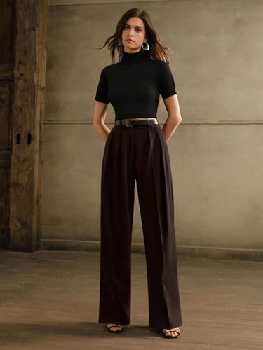 Image of GRECIILOOKS Trousers for Woman | Womens High Rise High Waist Flared Korean Style | Formal Pant for Women Office Wear| Track Pants for Womans Elegant for College & Events (Available in Plus Size)