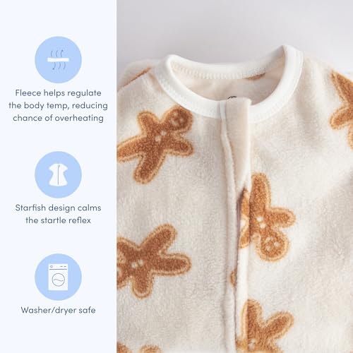 Image of SleepingBaby Zipadee-Zip Fleece Transition Swaddle - Arms-Out Wearable Blanket for Baby Sleep, Soft Breathable Fleece 0.8 TOG - Cookies, Small (4-8 Month)