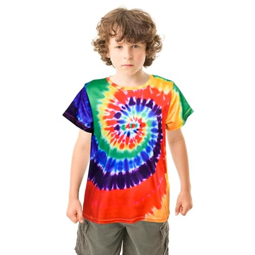 Kids Tie Dye T Shirts 3-12 Years Hippies Senior Crewneck Short Sleeve Rainbow Tee for Kids2
