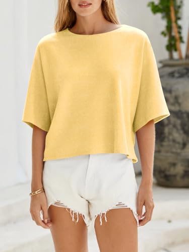 Image of Cicy Bell Womens Half Sleeve Sweaters Oversized Boat Neck Knitted Pullover Sweater Trendy Casual Loose Fit Fall Tops