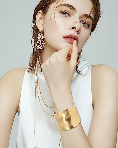 CASDAN 1-3PCS Gold Cuff Bracelets for Women Trendy Wide Chunky Bangle Bracelets for Women Hinge Gold Plated Frosted Bracelets Fashion Irregular Wrist Cuff Wrap Bracelet4