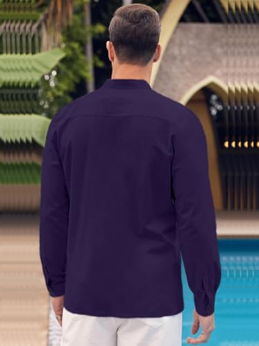 Image of Mens Casual Button Down Shirt | Cotton Luster Long Sleeves Shirts | Mandarin Collared Shirts