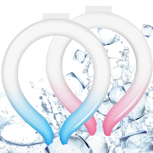 Zettfuly 2PCS Neck Cooling Tube, Reusable Ice Neck Cooler Ring, Wearable Body Cooling Tube for Summer Hot Weather, Ice Collar for Outdoor Indoor Activities Relief for Hot Flashes (Blue, Pink)