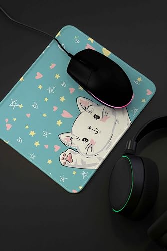 Image of Mouse Pad for Laptop & Desktop | 9x7 Inch Anti-Fray Stitched Edges | Non-Slip Rubber Base | Desk Setup Accessory for Students, Gamers & Professionals (Happy Kitten)