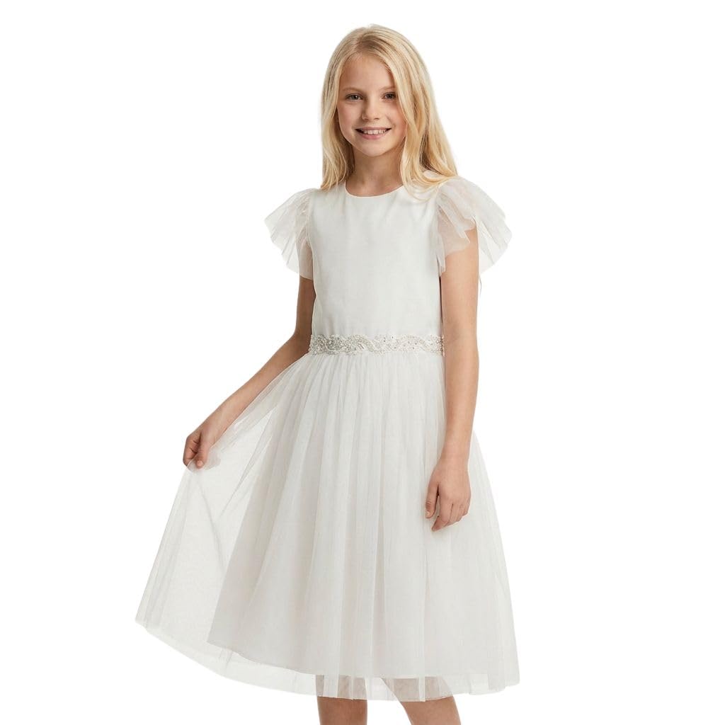 Zoya Festliches Tüllkleid für Mädchen Elora mit Schleife Kommunionkleid für Hochzeit Kommunion A-Linie