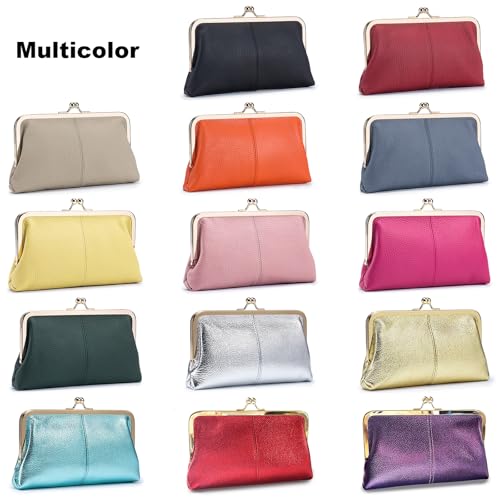 Image of Vintage Kiss Lock Leather Wallet for Women, Clutch, Metallic Purple | Genuine Leather, Multi-card Slots Card Holder Clutch Purse Travel Wallet