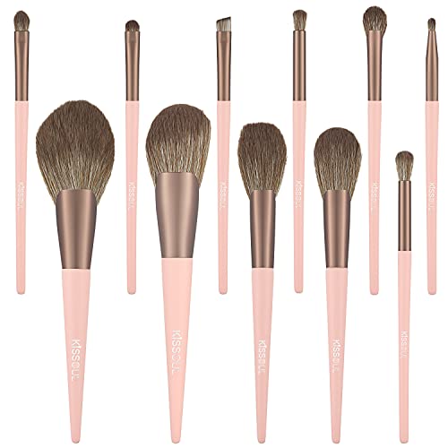 KISSOUL Makeup Brushes Set, Cosmetic Brush Kit, Concealer, Eye shadow, Blush, Powder, Eyebrow, 11 Piece Set