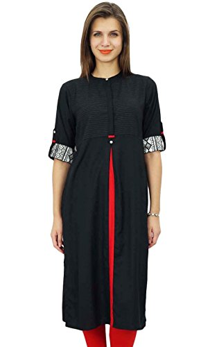 Bimba Casual Rayon Tunic Kurti For Women's 3/4Th Sleeve Indian Party Wear Ethnic Kurti Black #TOP14