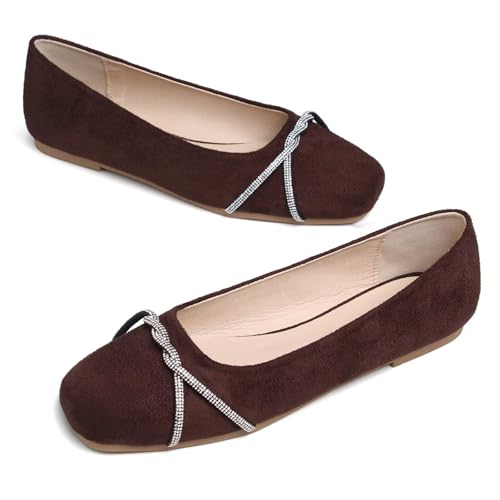 Image of TN TANGNEST Womens Casual Flats Chain Ballet Flats | Fashion Pointed Toe Rhinestone Flats, Comfort Slip On Dress Shoes for Business Work Office Wedding Party
