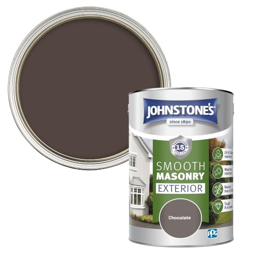 Image of Johnstone's, Exterior Smooth Masonry Paint, Chocolate, Up to 15 Years Protection, Weather & Dirt Resistant, 60m² Coverage Per Tin, Dry in 1-2 Hours, 5L