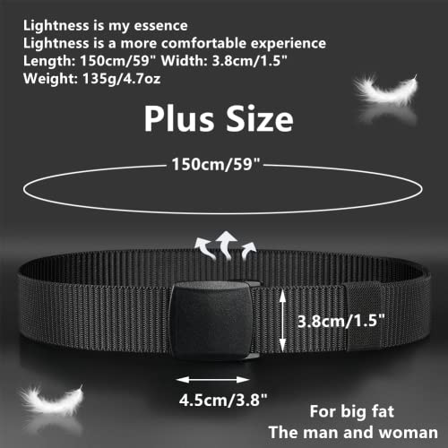 Plus Size Belt for Big Men & Women, 8 Pack Nylon Military Tactical Plastic Buckle Belt, 59 Inches, Black, Grey, Brown, Green2