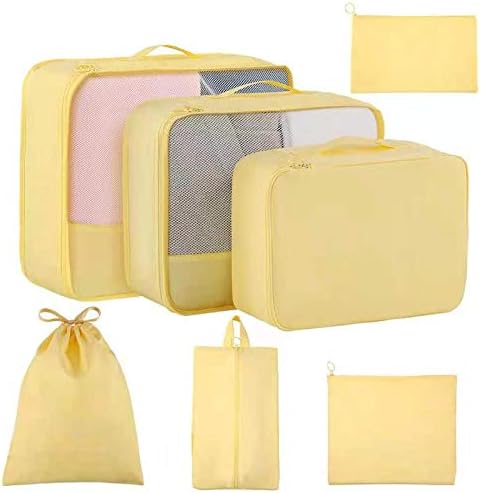 TuTuShopPacking Cubes for Travel 7 Set, Luggage Packing Organizers with Shoe Bag and Toiletry Bag (Yellow)