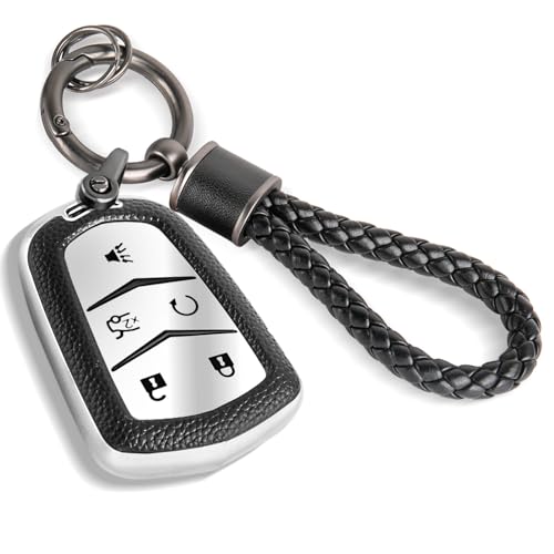 Image of Key Fob Cover for Cadillac, Braided Loop Keychain Case, Silver
