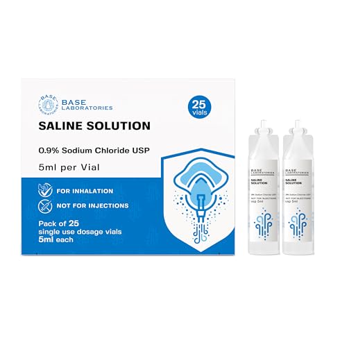 Image of BASE LABORATORIES 0.9% Saline Solution for Nebulizer Machine | Saline Solution for Inhalation & Nasal Irrigation | 0.9% Concentration l 25 Vials 5ml Unit Dose