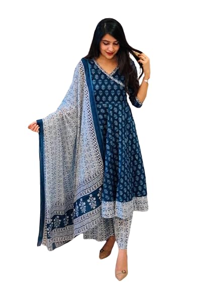 Image of Pinkmint Women Printed Angarakha Kurta and Pant Set with Dupatta ll Wedding Suit Set ll Gift Kurta Set