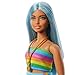 Barbie Fashionistas Doll #218 with Long Blue Hair Wearing Removable Rainbow Top & Teal Skirt, 65th Anniversary Collectible Toy