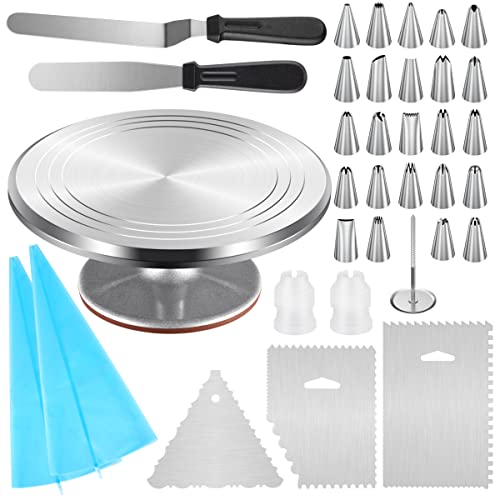 Comparison: Best Cake Stand For Decorating 11 Kootek Aluminium Cake Turntable, 12 Inch Rotating Cake Stand, 35 pcs Cake Decorating Kit Supplies with 24 Numbered Icing Piping Tips, 2 Frosting Spatula, Pastry Bags and Other Baking Tools