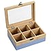 Produktbild Kesper® | Tee-Box, Material: FSC®-zertifizierter-Bambus  6 Fächer  mit Sichtfenster & Retro-Verschluss  Teebox zur Aufbewahrung, Maße: 21,5x15x8,5 cm  ohne Tee, Farbe: Blau-Natur | 58942