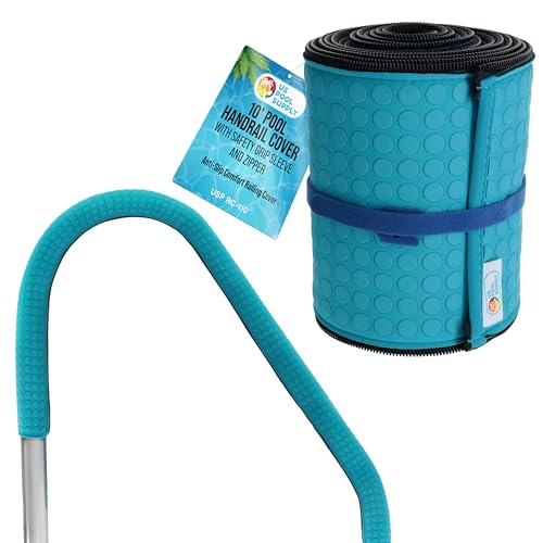 U.S. Pool Supply 10-Foot Pool Handrail Cover with Zipper - Pool Railing Cover with Non-Slip Safety Grip Sleeve, Inground Ladder Handle, Neoprene Teal Hand Rail, Heat Protection for Safe Entry and Exit