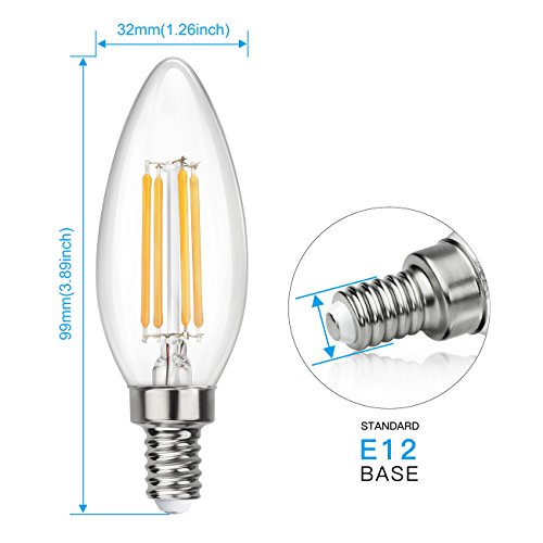 SHINE HAI Candelabra LED Filament Bulbs 40W Equivalent, 2700K Warm White Chandelier B11 LED Bulb E12 Base Non-dimmable Decorative Candle Light Bulb, Pack of 6 - Thumbnail 2