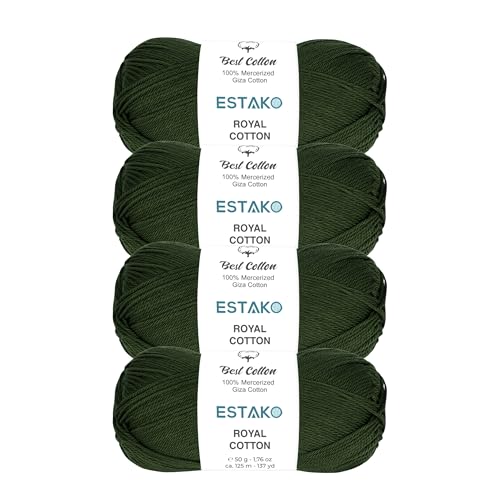 Image of Estako Royal Cotton, (4 Skeins Pack) 100% Mercerized Giza Cotton Yarn, Soft, Super Fino for Crochet and Knitting (4 x 1.76 Oz) / (4 x 137 Yrds) (5063 - Hunter Green)