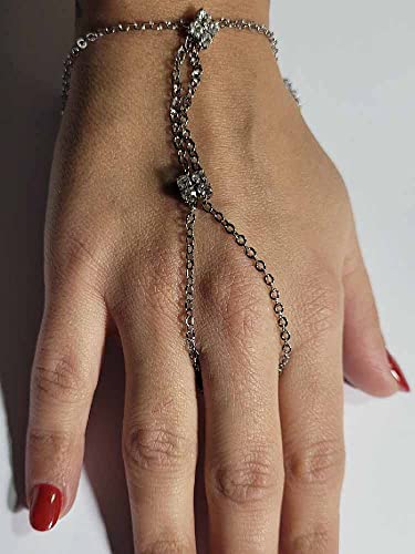 Baciamano plata 2 cuadrados strass con pulsera y anillo 3