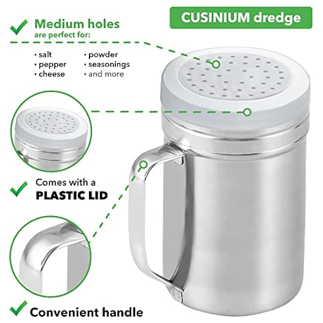 2 of each (6 + 10 + 14 oz) Metal Seasonings & Spices Shakers With Holes, Handle and Lids