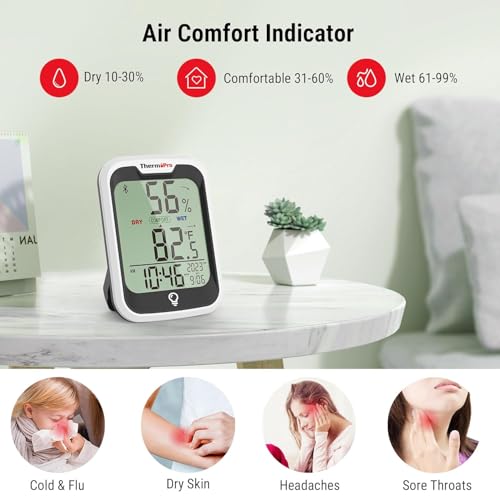Image of LABART ThermoPro TP358 Bluetooth Thermometer for Room Temperature with Built-in Clock, Smart Temperature Sensor and Humidity Meter with Backlit, 260Ft Indoor Thermometer with Data Storage Export