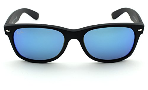 Ray-Ban womens Rb2132 New Wayfarer sunglasses, Rubber Black Frame/Grey Mirror Blue Lens 622/17, Medium US3