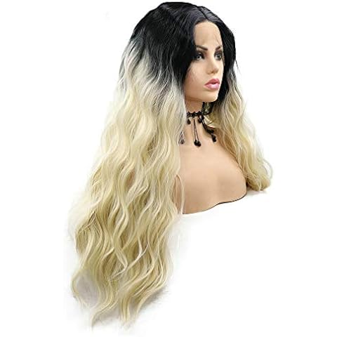 RainaHair 24inch 613# Blonde Wig with Dark Roots Long Loose Wave Ombre Synthetic Lace Front Wigs for Women Cosplay Party Queen Holidays Cover