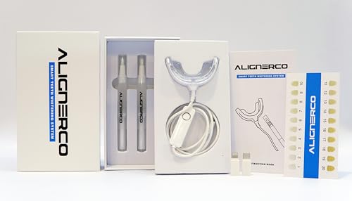 Image of AlignerCo Wired LED Teeth Whitening Kit | Includes 3 (2ml) Whitening Gel Pens, 16-Bulb LED Light Mouthpiece | Gentle & Enamel Safe | Portable & Convenient Tooth Care