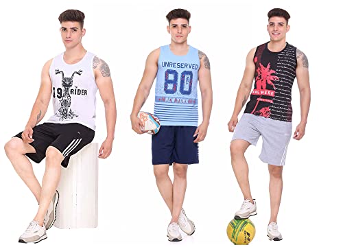 Image of Sleeveless Vest for Men || Tank Top Sando || Workout Tshirts || Sports Vest || Goa Beach Wear Swimming T-Shirt || Running Tops || Gym Vest for Men || Pack of 3 ||