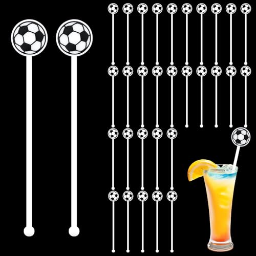 Nuogo 30 Pcs Soccer Stirrers Sticks, 6 Inch Stirrers, Soccer, Black White