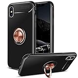 iPhone X Case, DAUPIN iPhone 10 Case 360 Rotating Ring Grip Stand Kickstand & Magnetic Metal Patch Shock Absorbing Bumper soft TPU inner Hard PC Back Cover for car for Phone X (2017)-Rose Gold