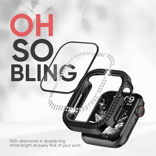 Compatible for Apple Watch Bands 40mm 41mm 44mm 45mm 42mm 46mm with Screen Protector Case Women, Silicone Strap Bling Diamond Protective Cover Tempered Glass for iWatch Series 10 9 8 7 6 5 4 3 11 SE by Adorique - Used condition - Image 6