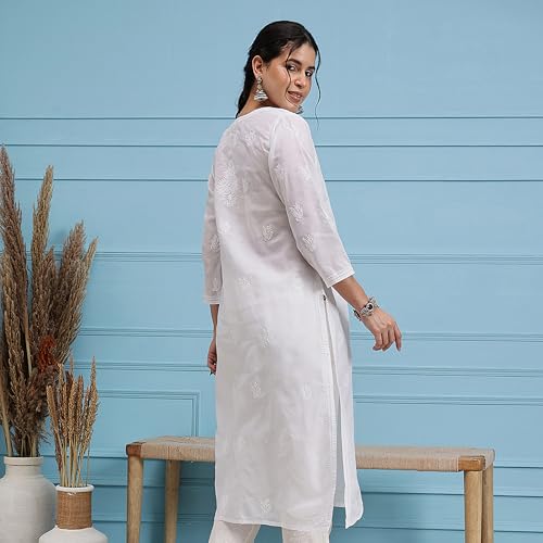 Image of Ada Hand Embroidered Lucknowi Chikankari Cotton Kurta for Women A133488