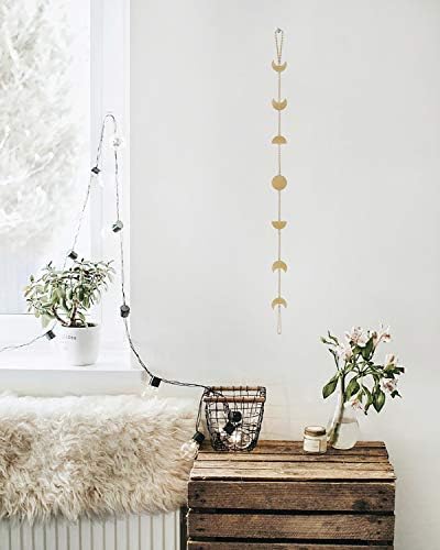 OCIOLI Moon Phase Wall Hanging Moon Phases Wall Art Moon Garland with Metal Chains for Wall Decor Bedroom Office Nursery Window Decorative Hanging Ornaments (Gold)