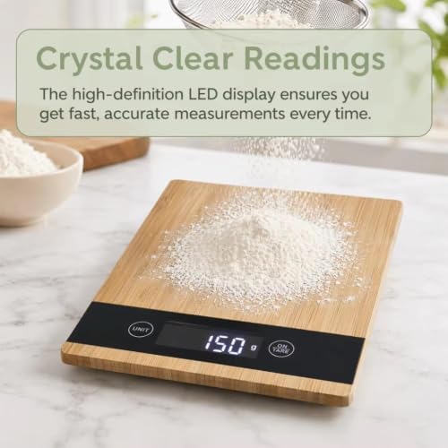 Image of Digital Food Scale,Multi-Functional Kitchen Appliance,Precise Weight Measuring and Portion Control,Baking and Cooking Made Simple,Stainless Steel Platform (Wooden Rectangle)