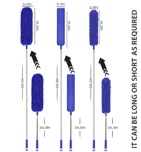 Image of 3 in 1 Microfiber Feather Duster 4PCS Bendable & Extendable Fan Cleaning Brush with 100 inches Expandable Pole Handle Washable Mop for High Ceiling Fans