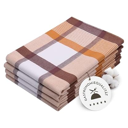 ZOLLNER 4er Set Geschirrtücher Baumwolle in 50x70 cm - saugstarke und robuste Küchentücher - waschbar bis 60°C – in braun kariert - Gastronomiequalität - Oeko Tex® Zertifiziert