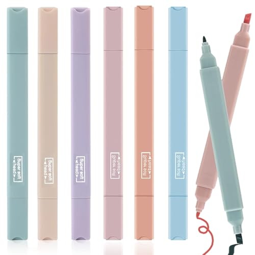 DomoJoy Pastel Highlighters Pens, Dual-tip 6 Colors Bible Highlighter, Light Colors do not Bleed ink, Label Marker