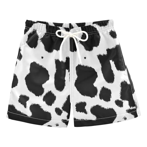 FLildon Cute Cow Pattern Little Boys Swim Trunks with Mesh Lining Quick Dry Beach Board Shorts, 3T