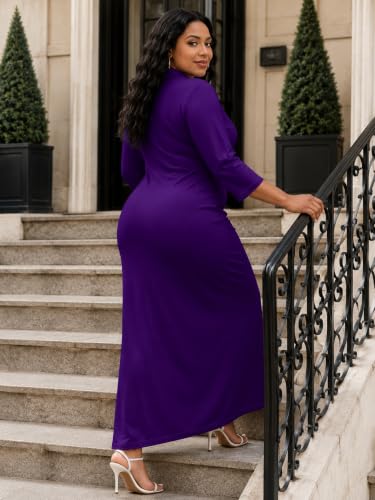 Image of PinkPatty Women's Casual 3 /4 Sleeve Polo V Neck Bodycon Maxi Dress